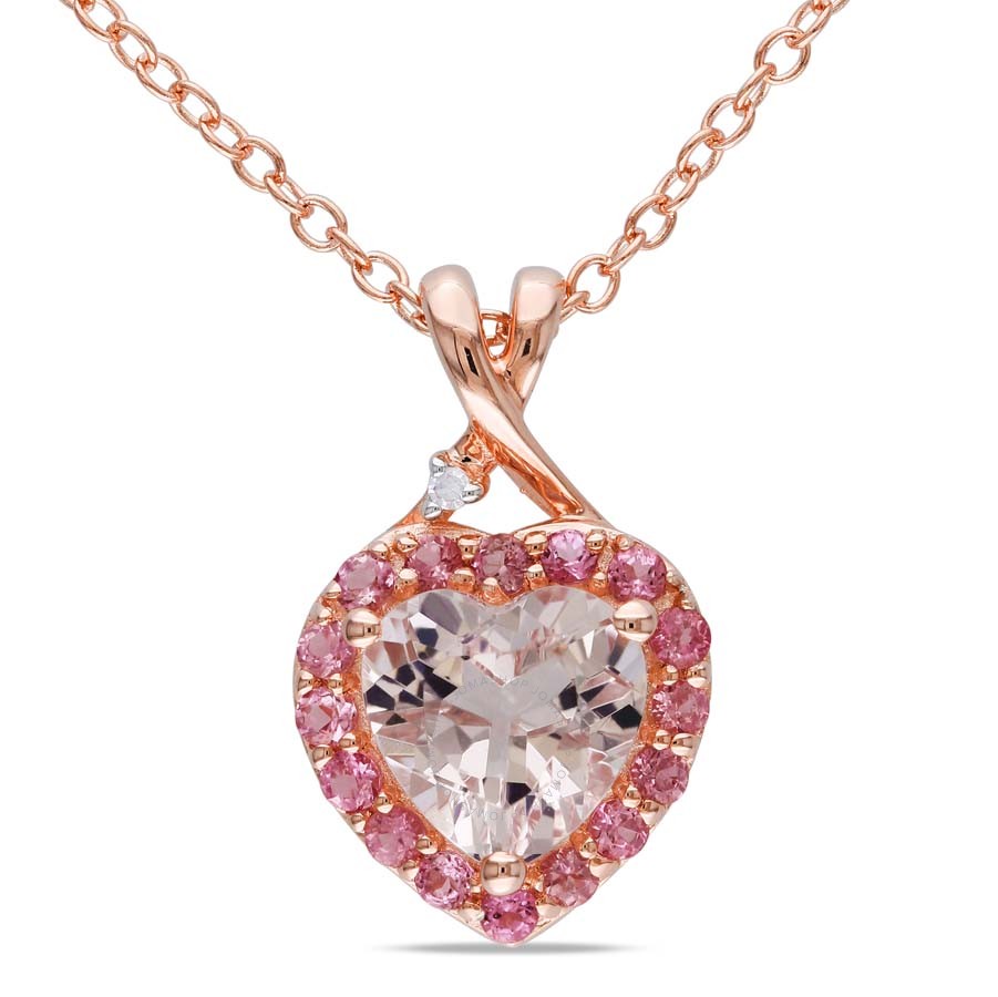 18k pink gold heart shaped morganite and diamond pendent