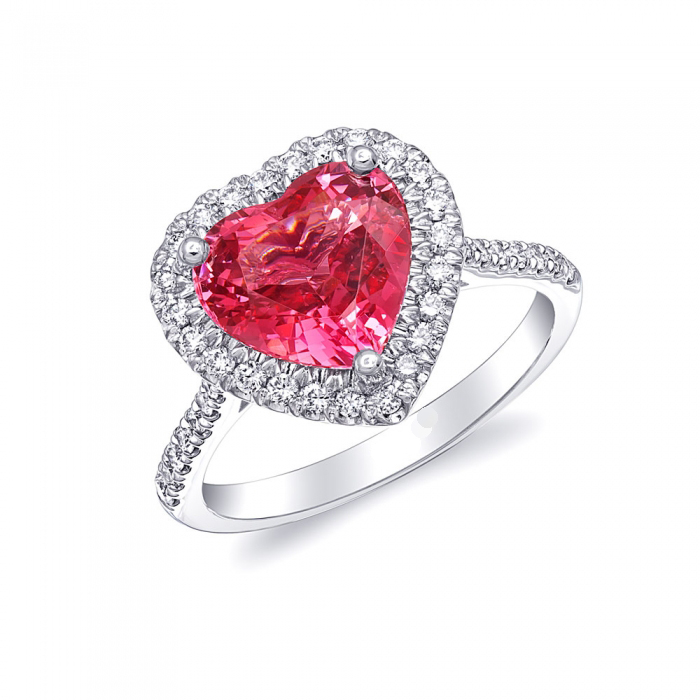 Heart shaped Spinel halo engagement ring