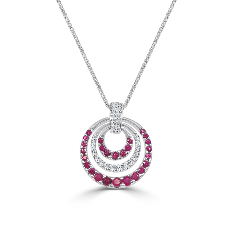 Pink sapphire and diamond circular pendant