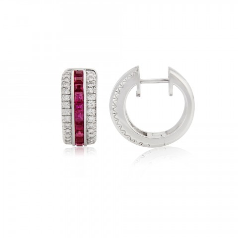 Ruby and diamond hoop earrings