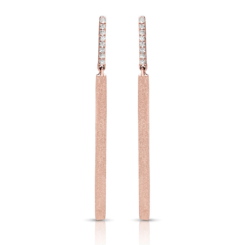 14 karat rose gold and diamond bar earrings
