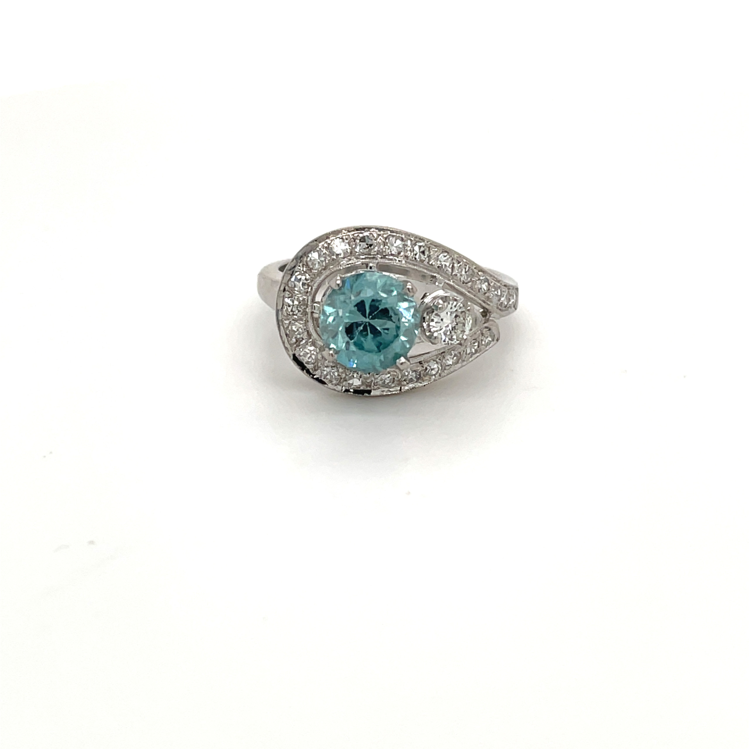 Estate diamond and blue zircon ring 14kw Sale $1110
