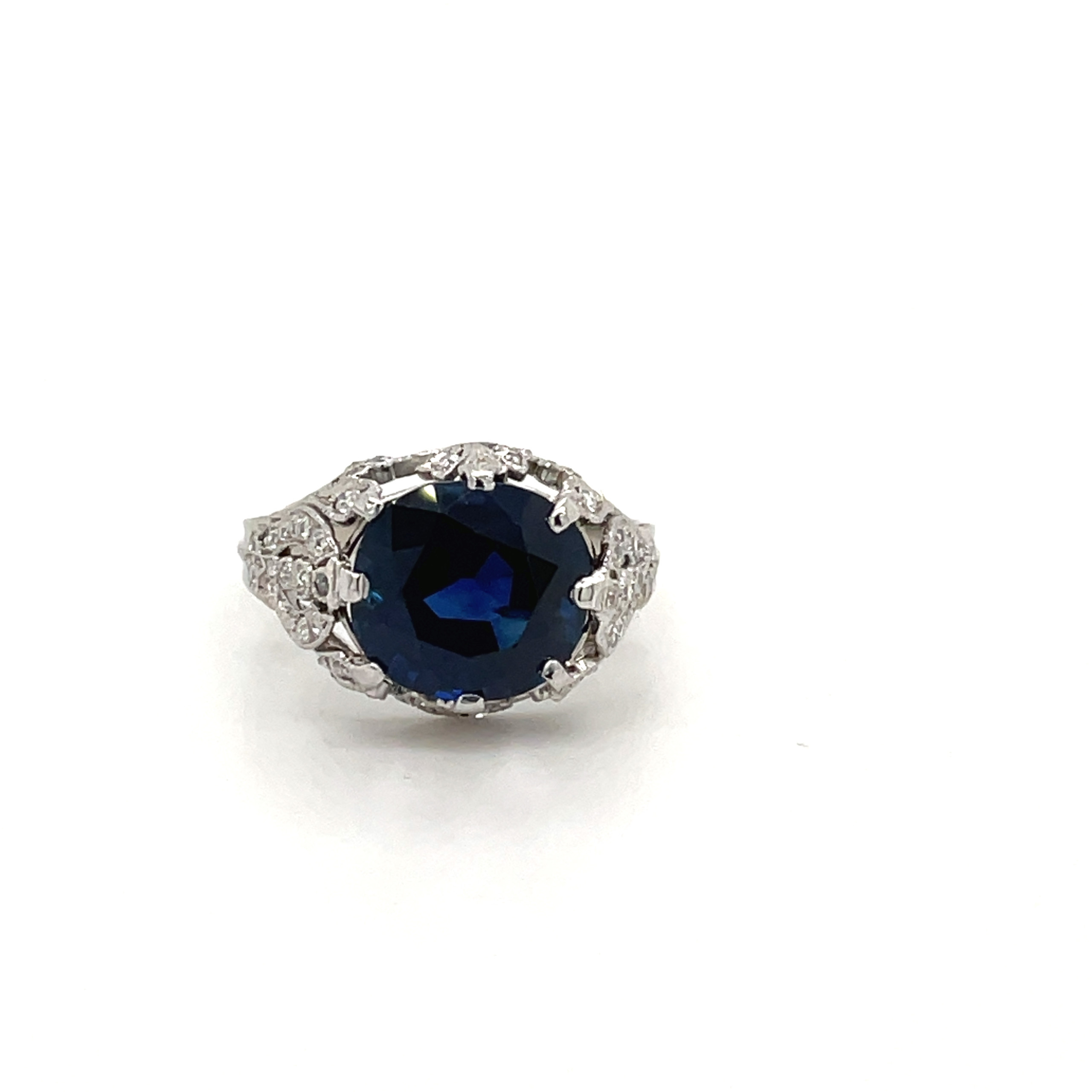 Estate platinum 4.80ct GIA no heat Cambodian sapphire and diamond ring $22995